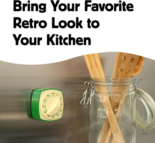 Kikkerland Retro Kitchen Timer – Vintage Decor for Home & Kitchen – Windup Timekeeper, 1 Timer in a Surprise Color