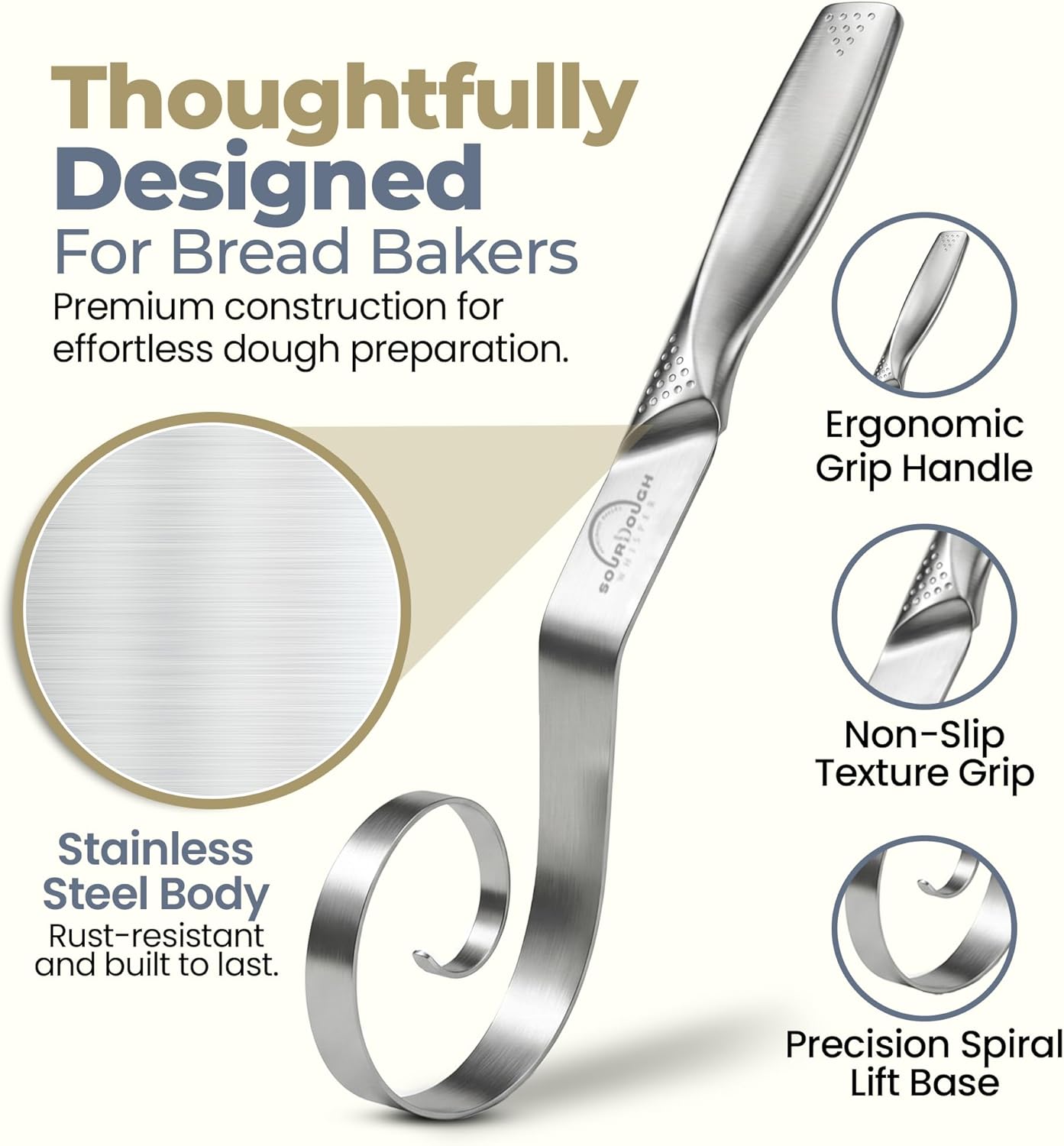 Sourdough Accessories | Seamless Danish Sourdough Bread Whisk, Silicone Dough Scraper & Sourdough Scoring Tool with 5 Blades + Storage Bag (Sourdough bread lame Kit) | Bread baking supplies