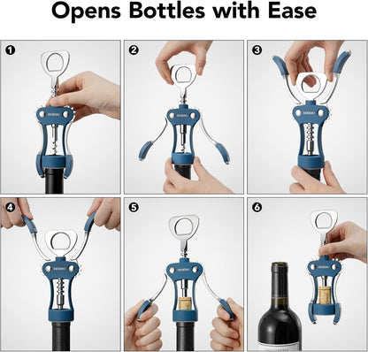 Beneno Wine Opener, Zinc Alloy Premium Wing Corkscrew with Multifunctional Bottles Opener, Sharp Wine Corkscrew with Ergonomic Non-Slip Wing Handle, Silver
