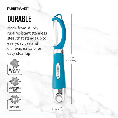Farberware Pro2 Vegetable Peeler, Euro Peeler with Razor-Sharp Stainless Steel Blade, Swivel Peeler for Potatoes, Fruits, and Vegetables, Built-In Bud Remover, Dishwasher Safe