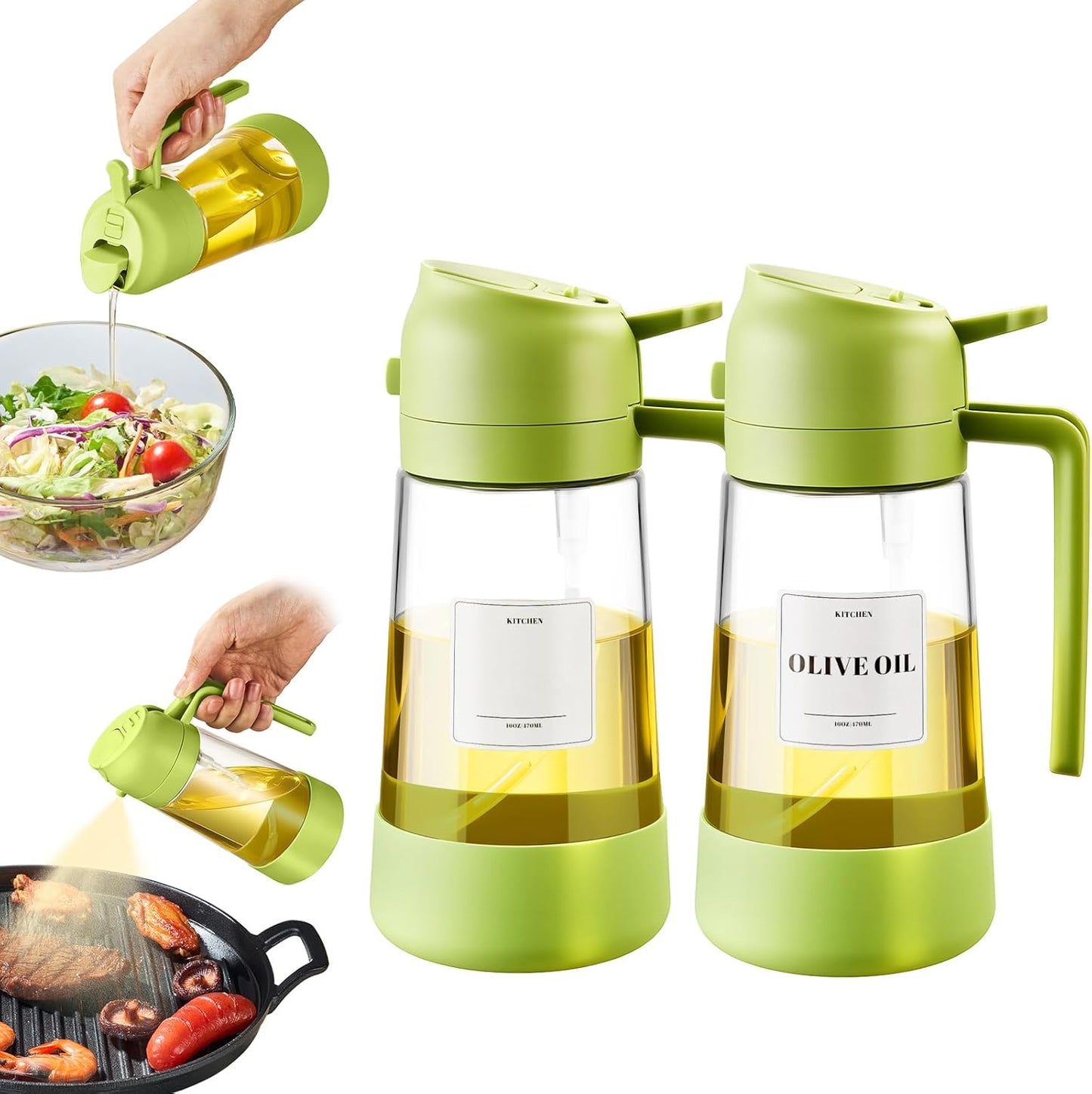 PARACITY 2 in 1 Oil Dipenser Bottle with Silicone Bottom (Black-2PCS)