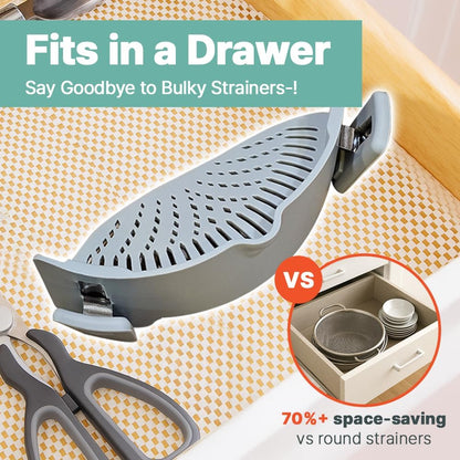 Silicone Clip On Strainer for Pots and pans, Clip on Food Strainer for Pasta Meat Vegetables Fruit Rice Silicone Kitchen Colander [2-Pack]