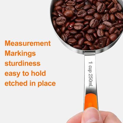 Bopei Measuring Cups and Spoons Set Stainless Steel 10 Piece for Cooking and Baking (5 Cups + 5 Spoons, Colorful Handles)