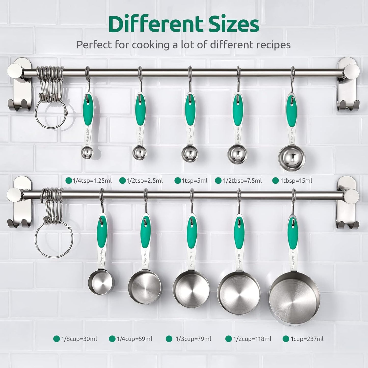 Measuring Cups and Spoons Set: U-Taste 18/8 Stainless Steel 10 Pieces Stacking Kitchen Baking Cooking Food Measure Set 5 Cups 5 Spoons with Strengthened Weld Joints (Multicolors, Upgraded Version)