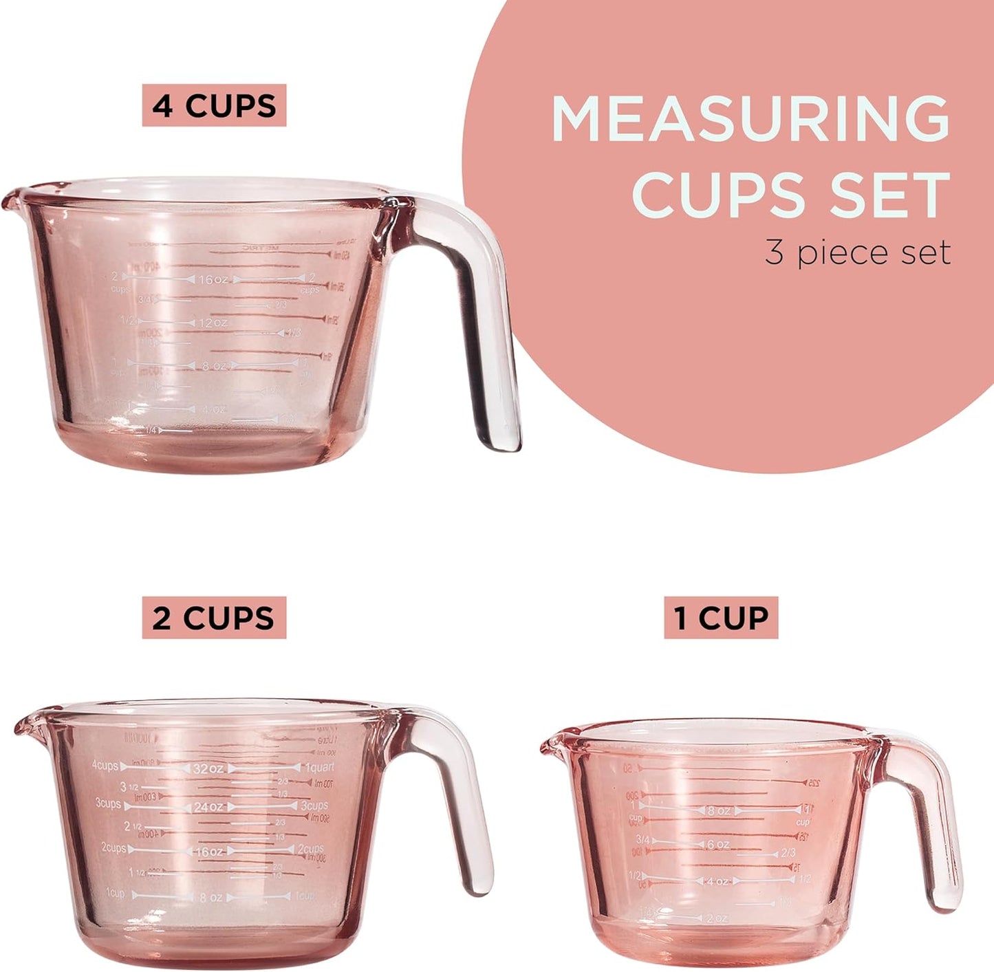COOK WITH COLOR Glass Measuring Cups - Ideal for Cooking and Baking, Green