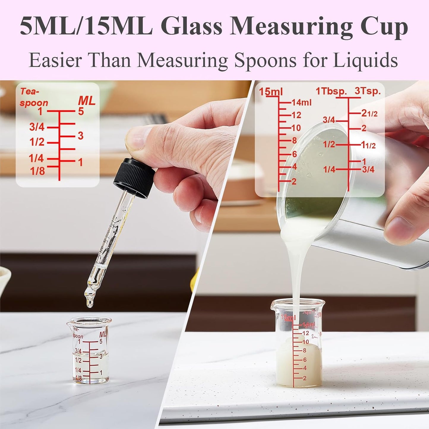 High Borosilicate Glass Measuring Cup-V-Shaped Spout，Glass Measuring Beaker for Kitchen or Restaurant, Easy to Read, 60 ML (2 Oz)-Pack of 2