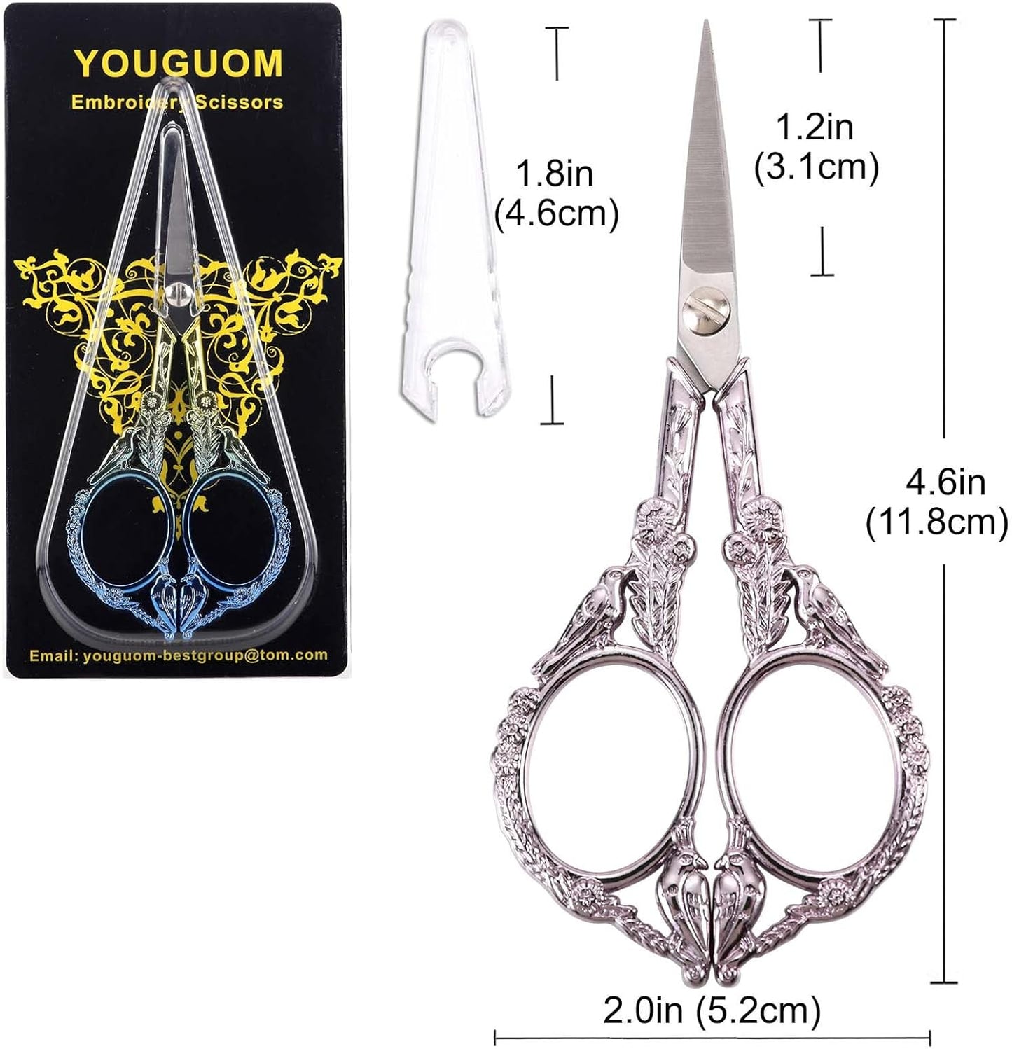 YOUGUOM Sewing Embroidery Scissors, Small Thread Scissor for Craft Artwork Needlework Yarn Knitting Detail Snips, Black Cute Bird Shears