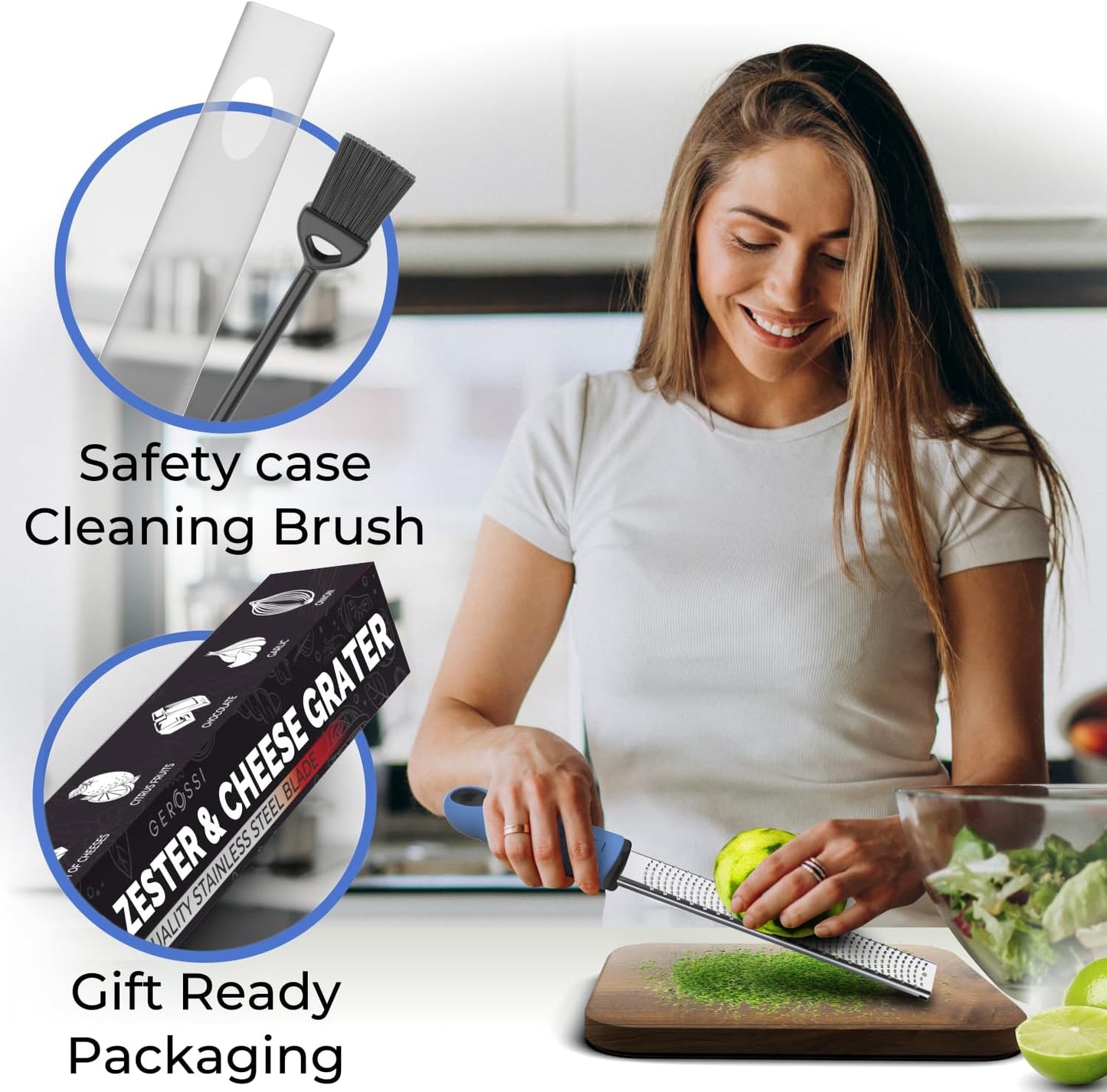 Stainless Steel Cheese and Citrus Zester Grater w/Extra Sharp Blade - Perfect for Lemons, Parmesan, Garlic, Chocolate - Spice Up any Kitchen Dish in Seconds with Your Premium Hand Held Shredder