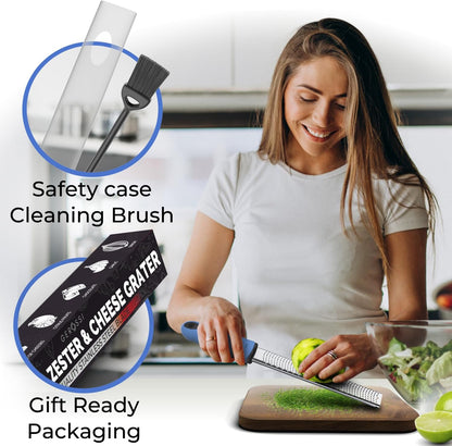 Stainless Steel Cheese and Citrus Zester Grater w/Extra Sharp Blade - Perfect for Lemons, Parmesan, Garlic, Chocolate - Spice Up any Kitchen Dish in Seconds with Your Premium Hand Held Shredder
