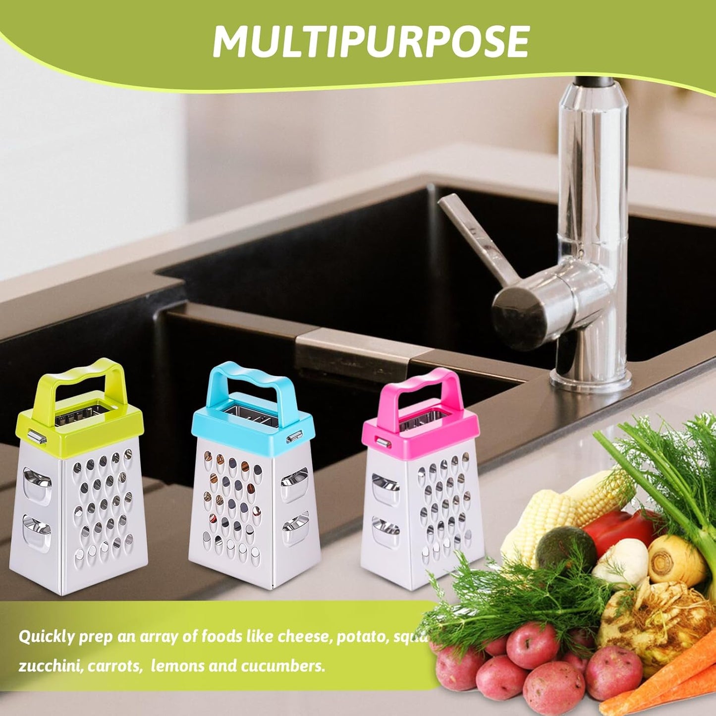 Ptwola 6 Pcs Mini Cheese Grater Professional Box Grater Stainless Steel Fine Coarse Handheld Slicer with 4 Sides Small Box Food Shredder Safe Zester for Kitchen Cheese Garlic Ginger Vegetable Potatoes