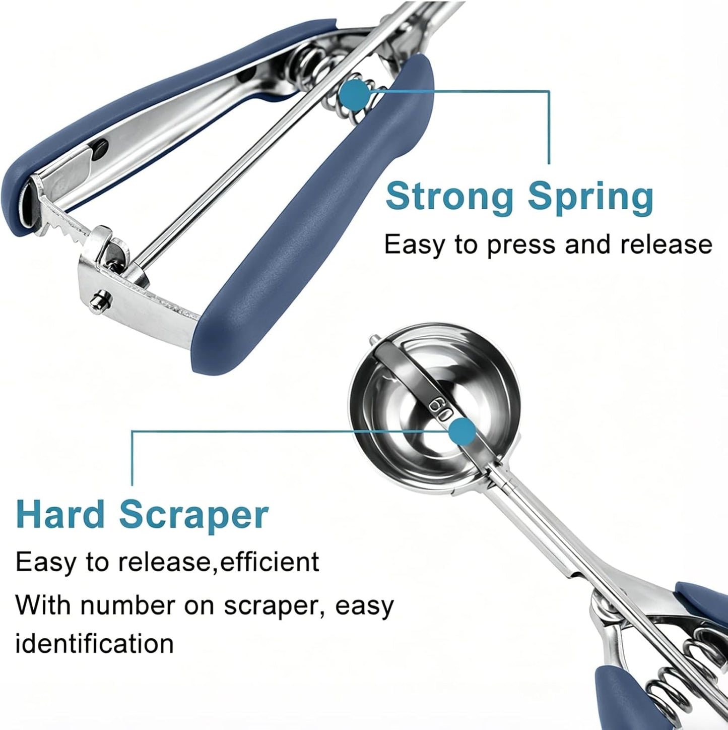 HOMURE H Cookie Scoop Set, Include 1 Tbsp/2 Tbsp/3 Tbsp, Cookie Dough Scoop, Cookie Scoops for Baking Set of 3, 18/8 Stainless Steel, Good Grip, Non-Slip, For Cookies Cupcake Muffin Ice Cream waffle