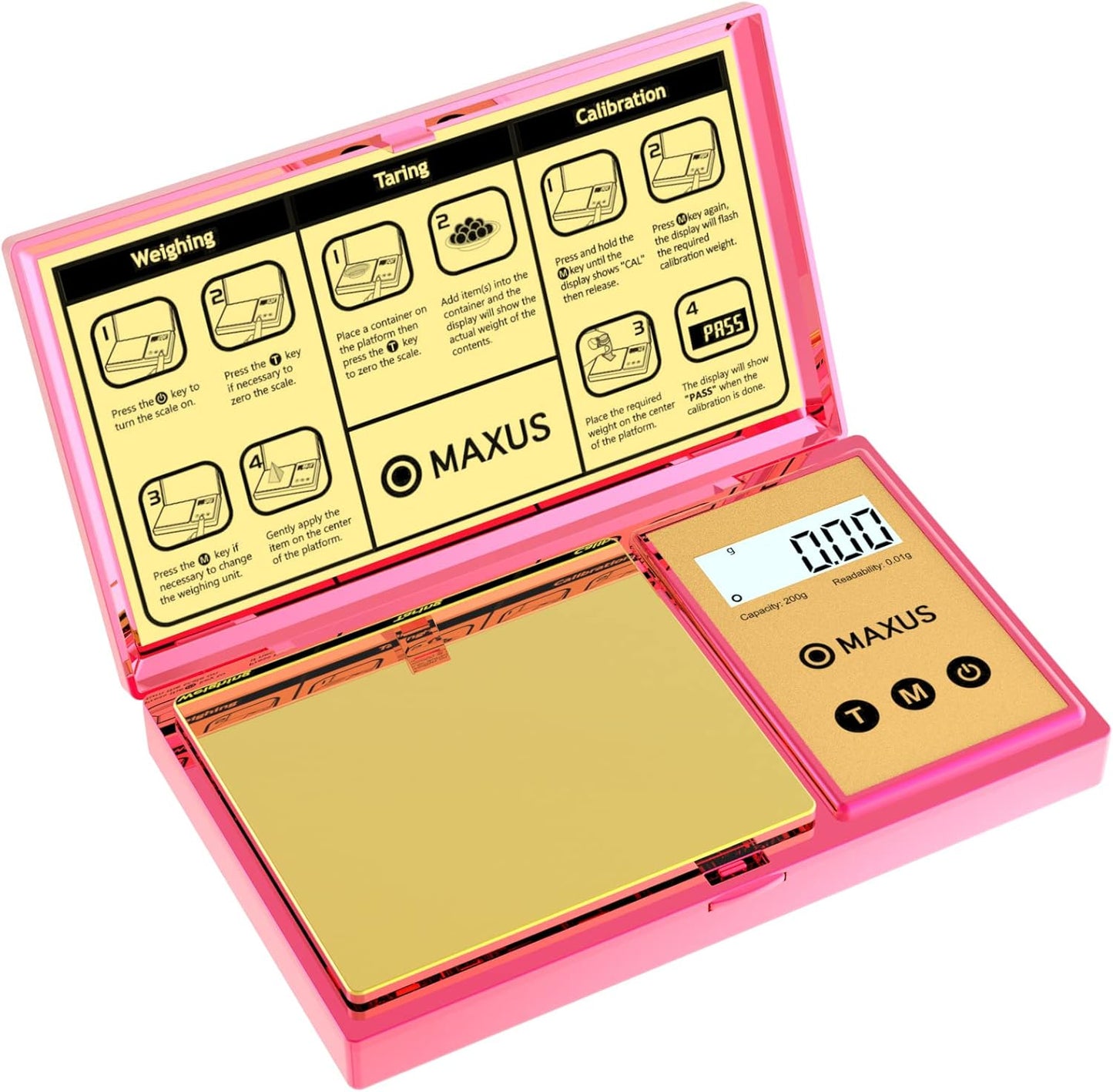 MAXUS Digital Pocket Gram Scale 500g x 0.01g High Precision with Tray, Weighs Small Food, Jewelry, Ounces, Grains, LCD Display, Tare Function