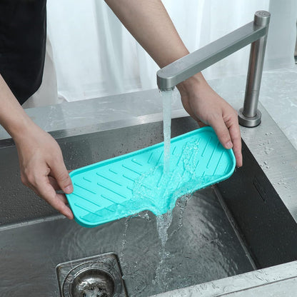 MicoYang Silicone Soap Dish with Drain Spout, Self-Draining Sink Organizer Tray for Bathroom and Kitchen, Sponges, Dispensers and Soap Holder, Non-Slip and Dishwasher Safe, Black (Compact, 4.9"×3.2")