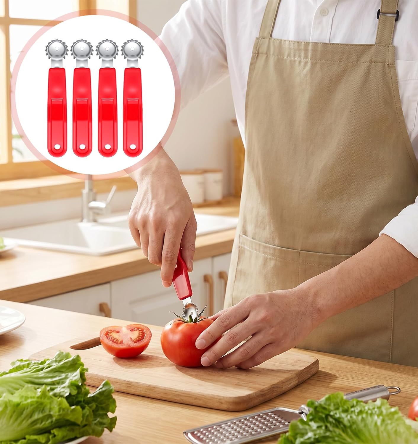 5 Pcs Tomato Corer Tool, Stainless Steel Tomato Corer, Multi-Purpose Strawberry Corer with Plastic Handle for Fruit Stem Remover Kitchen Tool