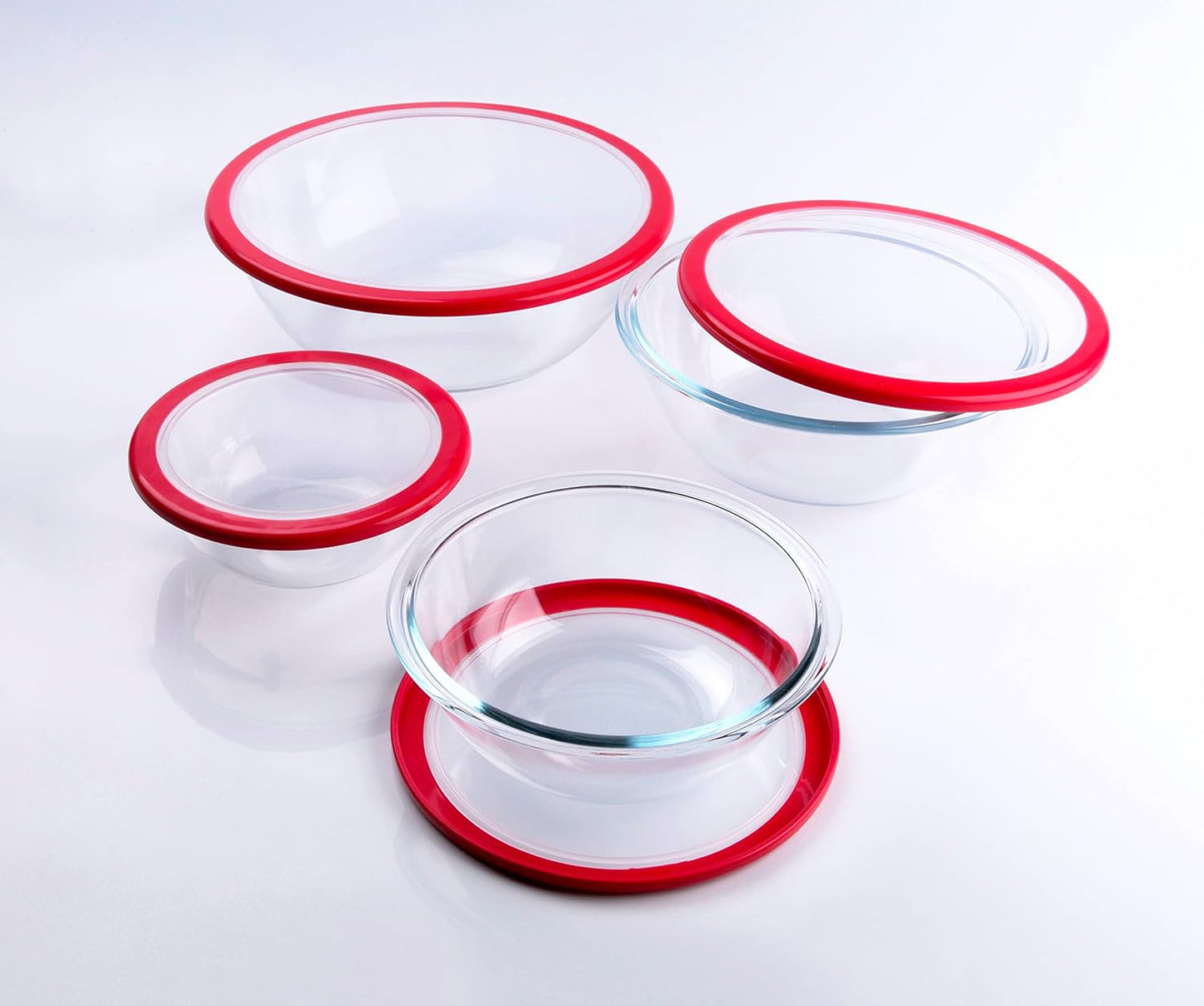 4.5L Round Glass Mixing Bowl with Lids, Glass Salad Bowls with BPA free cover. Oven, Microwave and Dishwasher Safe.