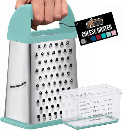 GORILLA GRIP® XL 4-Sided Stainless Steel Cheese Grater With Measurement Container, BPA-Free Box Grater, Slip Resistant Base, Grate Hard Parmesan, Shred Veggies, Zest Citrus, Dishwasher Safe, Red