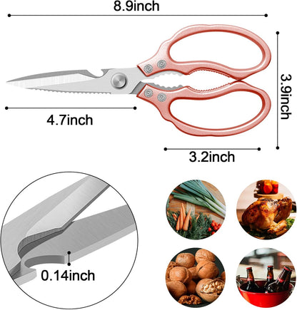 CGBE Kitchen Scissors, Multi-Purpose Kitchen Shears, Heavy Duty Dishwasher Safe Food Scissors for Chicken, Poultry, Fish, Meat & Herbs with Non-Slip Grips - Sliver