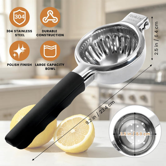 Rekix Lemon Squeezer, Max Extraction Hand Press Lemon Juicer, Heavy Duty Manual Orange Juicer, Sturdy Metal Lime Squeezer, Durable Handheld Citrus Fruit Squeezer for Kitchen Bar, Exprimidor De Limones
