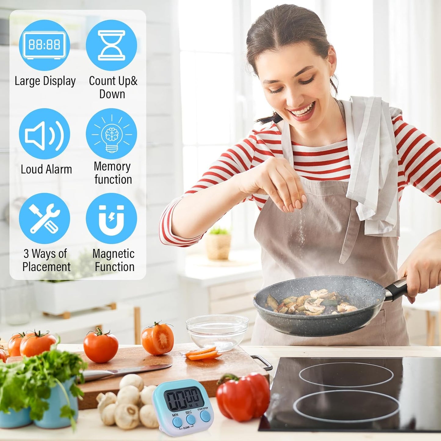 Weewooday 24 Pcs Digital Kitchen Timer Magnetic Timer Bulk On/Off Switch Minute Second Count up Countdown Loud Alarm for Exercise Cook Baking (Black,White)