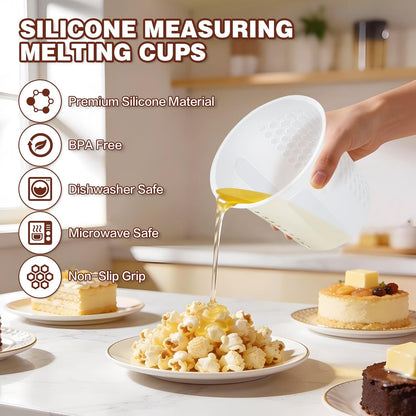 Silicone Measuring Cups Set 125ml + 250ml + 500ml for Cooking Reusable Baking Supplies Silicone Flexible Melting Measure Cup for Butter, Chocolate