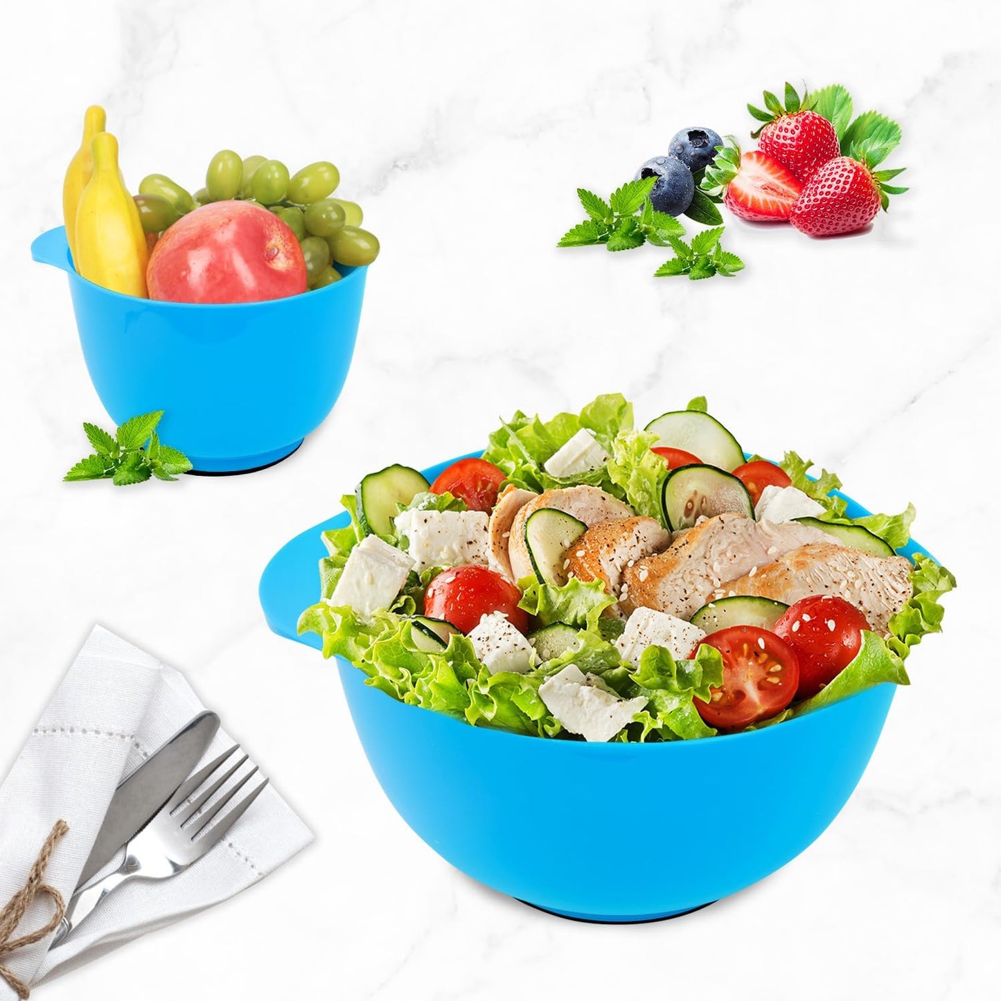 BoxedHome Green Ombre Nesting Plastic Mixing Bowl Set With Pour Spout, Microwave and Dishwasher Safe, BPA free Non-Slip Base, Set of 4 Size 1.7, 2.5, 3.5 and 4.5qt, Great for Prepping, Baking, Cooking