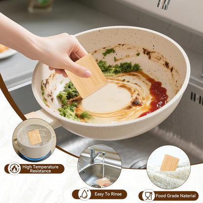 DEBETOOL 6-Pack Natural Bamboo Pan Scraper & Pot Scraper - Non-Scratch Dish Scraper for Cast Iron，Stainless Steel & Ceramic Cookware - Food Scraper Tool