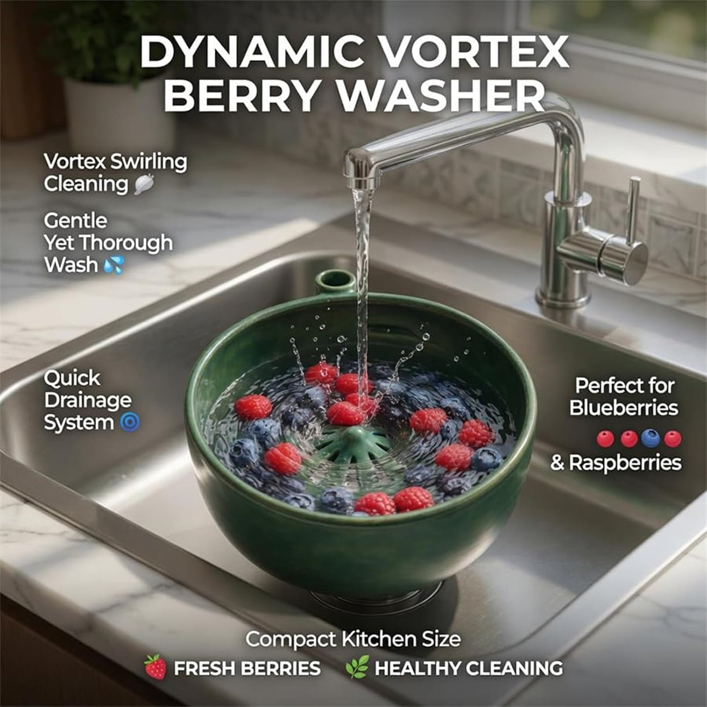 Berry Swirl Bowl, Self Spinning Berry Washing Bowl, Berries Rinse and Drain Bowls with Vortex Washing Design, Fruit Washer Colander, Dynamic Swirl Cleaning Basket for Fruit Lovers (1pc)