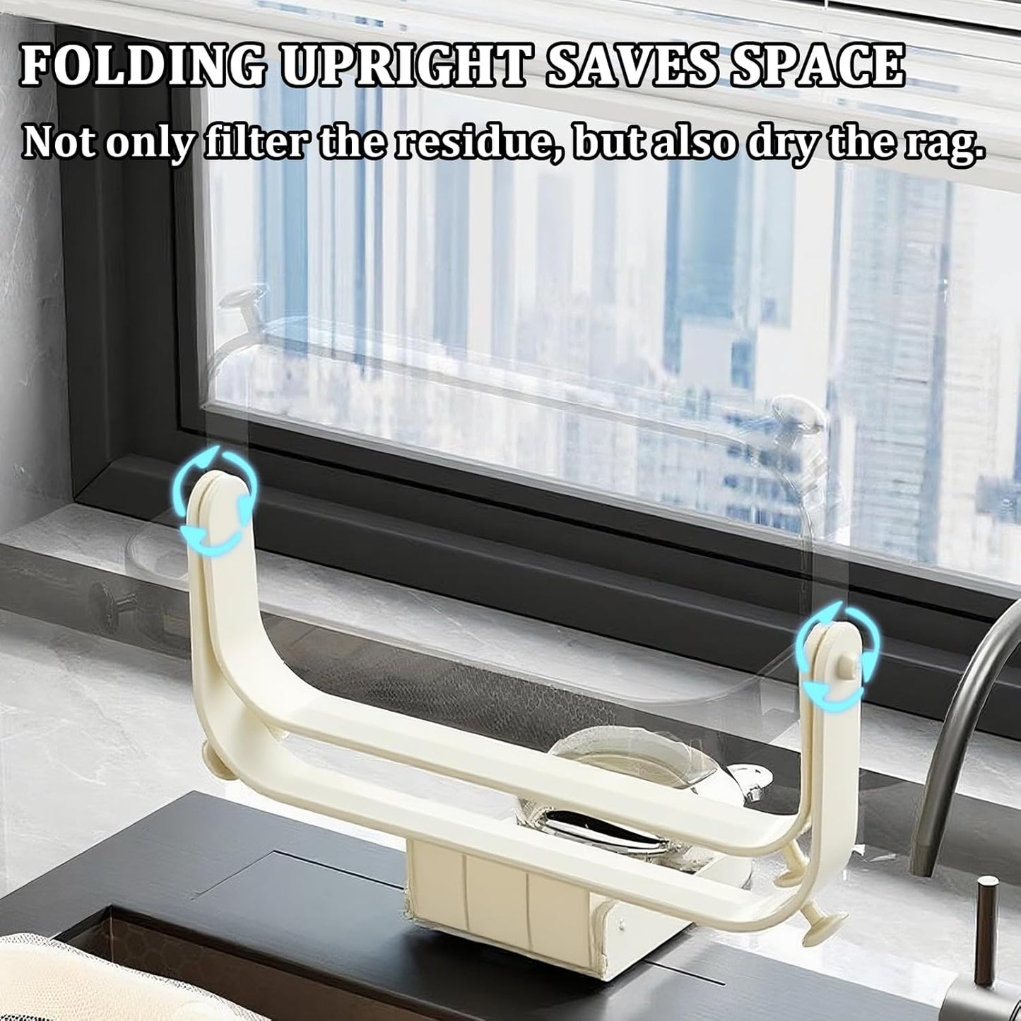 Kitchen Sink Strainer with 100 PCS Filter Mesh Bag, Food Waste Filter Basket, Suction Cup Folding Washing Vegetables and Fruits Drying Bag Holder(Silver)