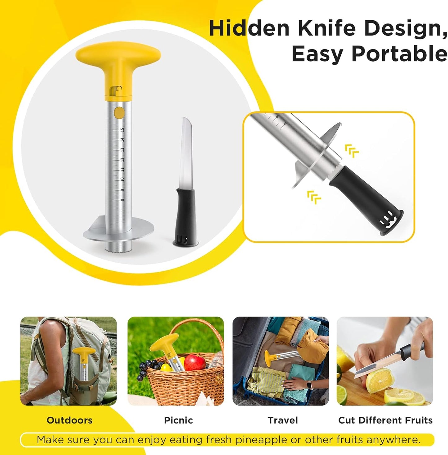YYP Pineapple Cutter with Knife, [Upgraded, Electric & Manual] Durable Pineapple Corer with Electric Drill Accessory, Stainless Steel Fruit Peeler Knife Pineapple Slicer Core Remover Kitchen Tool