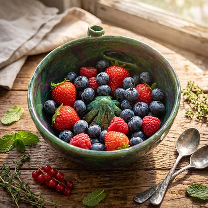 Self Rinsing Berry Bowl, The Original Artisan Swirling Berry Bowl, 3D Print Berry Colander with Vortex Fruit Washing Design, Stoneware Fruit Rinse Bowl for Kitchen Counter