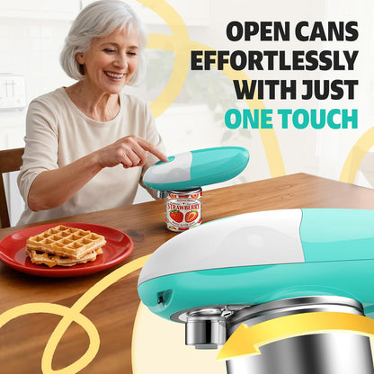 Handsfree One Touch Electric Can Opener, Smooth Edge Automatic Can Opener Fits All Can Sizes, Handheld Battery Operated Easy and Safe Kitchen Gadget for Seniors with Arthritis