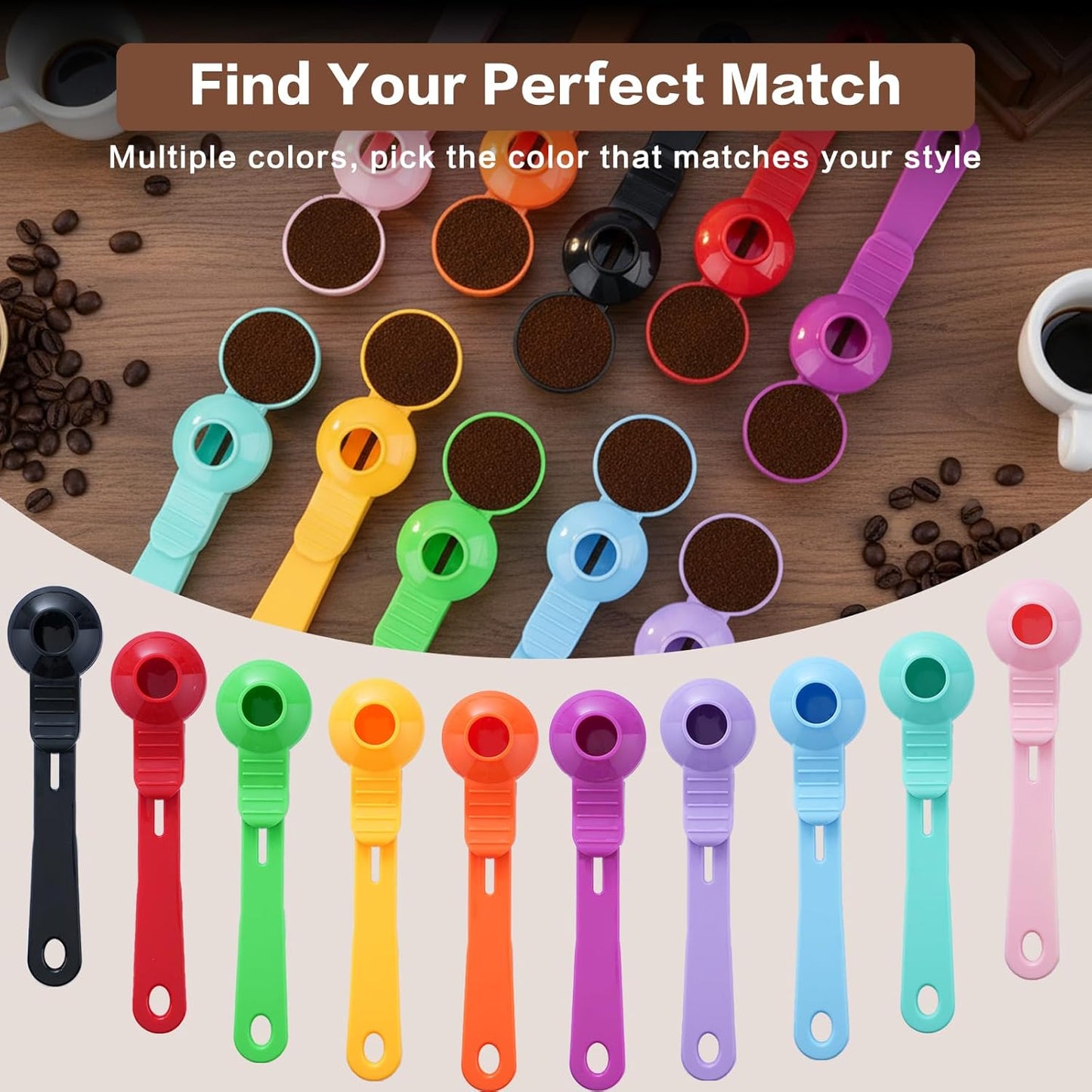 2-in-1 Coffee Scoop with Funnel, 2 Teaspoon Measuring Spoon for Reusable K Cups, Ground Coffee, Protein Powder & Tea, Mess-Free Plastic Design (Pink)
