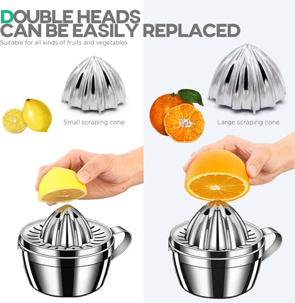 Homestia Stainless Steel Manual Citrus Juicer - Lemon Orange Grapefruit Squeezer with 2 Detachable Cones, 14oz Bowl & Slot Strainer, 304 Heavy Duty Hand Press Juicer for Fresh Juice ﻿