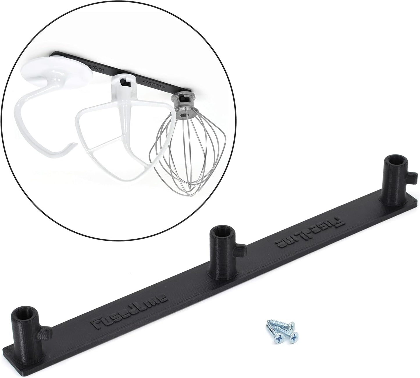 Kitchen Mixer Triple Attachment Mount | Triple Space Saver | Organize your Flat Paddle Beater, Wire Whisk, Dough Hook Attachments (Black)