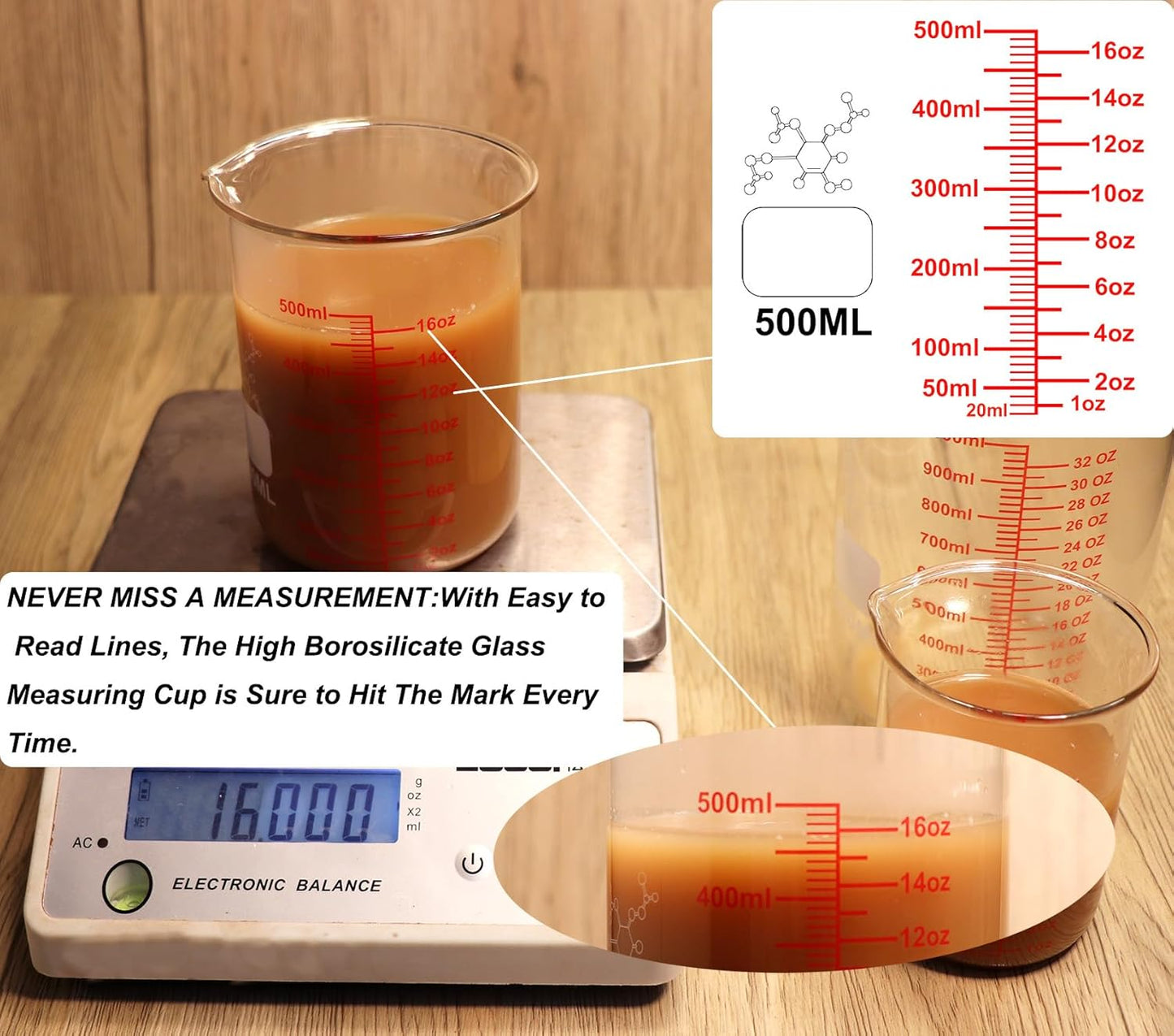 Ackers Mini Glass Measuring Beaker Set, Borosilicate, 2oz 4oz 8oz Measuring Cups