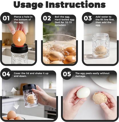 2 in 1 Egg Peeler with Piercer, Hard Boiled Egg Shell Remover Tool with Rotary Lock & Leak-Proof Design, Clear Egg Peeler for Meal Prep, Fitness, Camping & Deviled Eggs, Easy to Use & Clean (White)