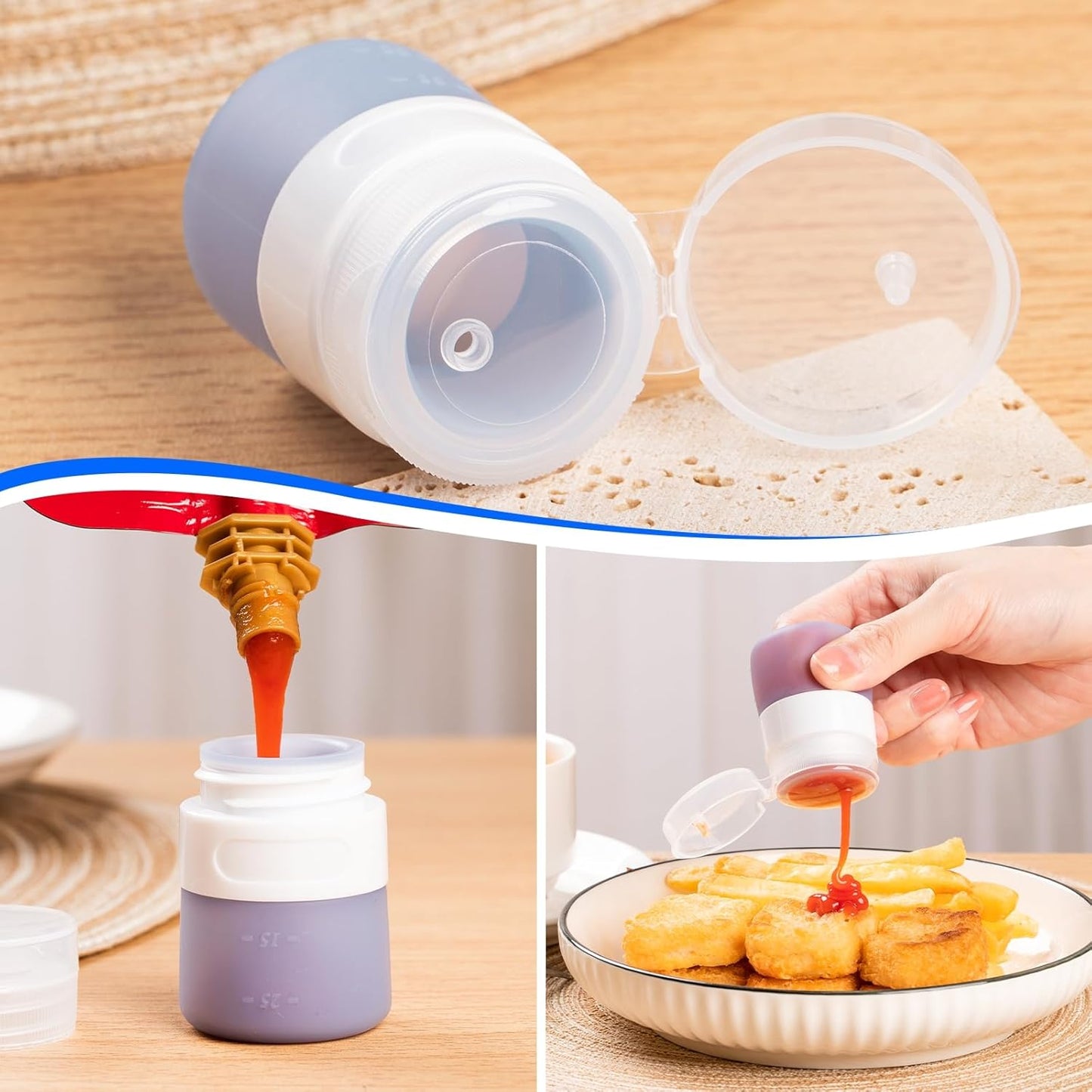 MICEBAY 8-Pack Salad Dressing Container To Go, 2-oz Silicone Small Condiment Squeeze Bottles and 1.6 oz Stainless Steel Sauce Containers Cups, Leakproof Condiment Containers with Lids for Lunch Box