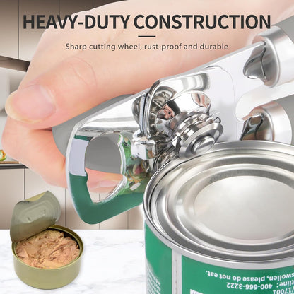 Safring Can Opener Manual, Heavy Duty Stainless Steel Smooth Edge Can Openers With Soft Touch Handle, Oversized Handheld Easy Turn Knob, Multi-Function Bottle Opener, Black