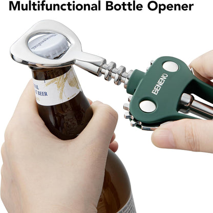 Beneno Wine Opener, Zinc Alloy Premium Wing Corkscrew with Multifunctional Bottles Opener, Sharp Wine Corkscrew with Ergonomic Non-Slip Wing Handle, Silver