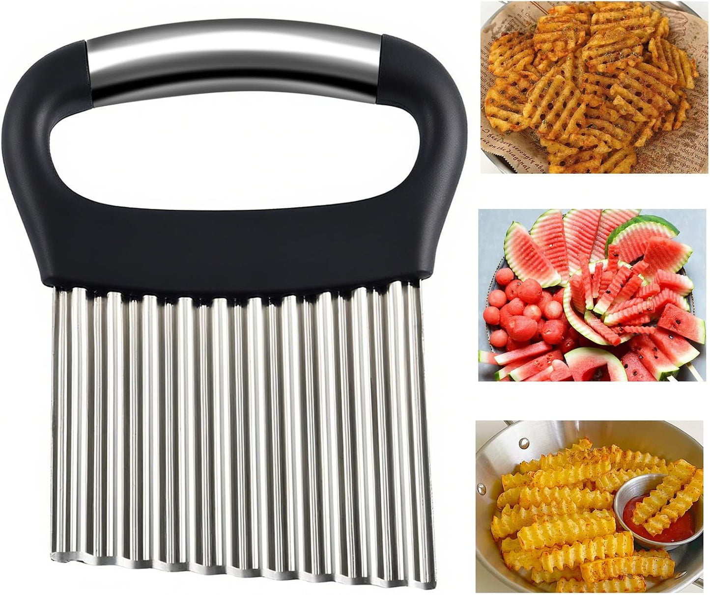 FANTEXY Large Crinkle Cutter For Veggies - Wavy Chopper, French Fry And Waffle Fry Cutter for Potatoes, Carrots, Stainless Steel Crinkle Cut Fries Tool