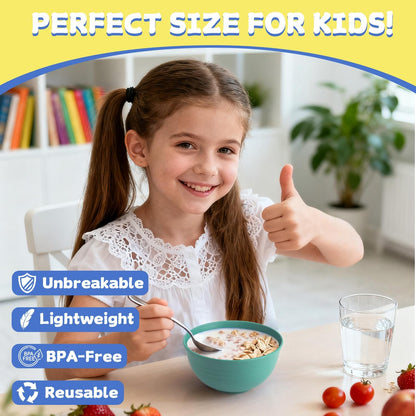 Wheat Straw Bowls Set with Lids, Unbreakable 40 OZ Cereal Bowls Set of 4, Salad Container for Lunch, Microwave & Dishwasher Safe Bowl Set for Kitchen, Picnic, RV, Camping, Multi