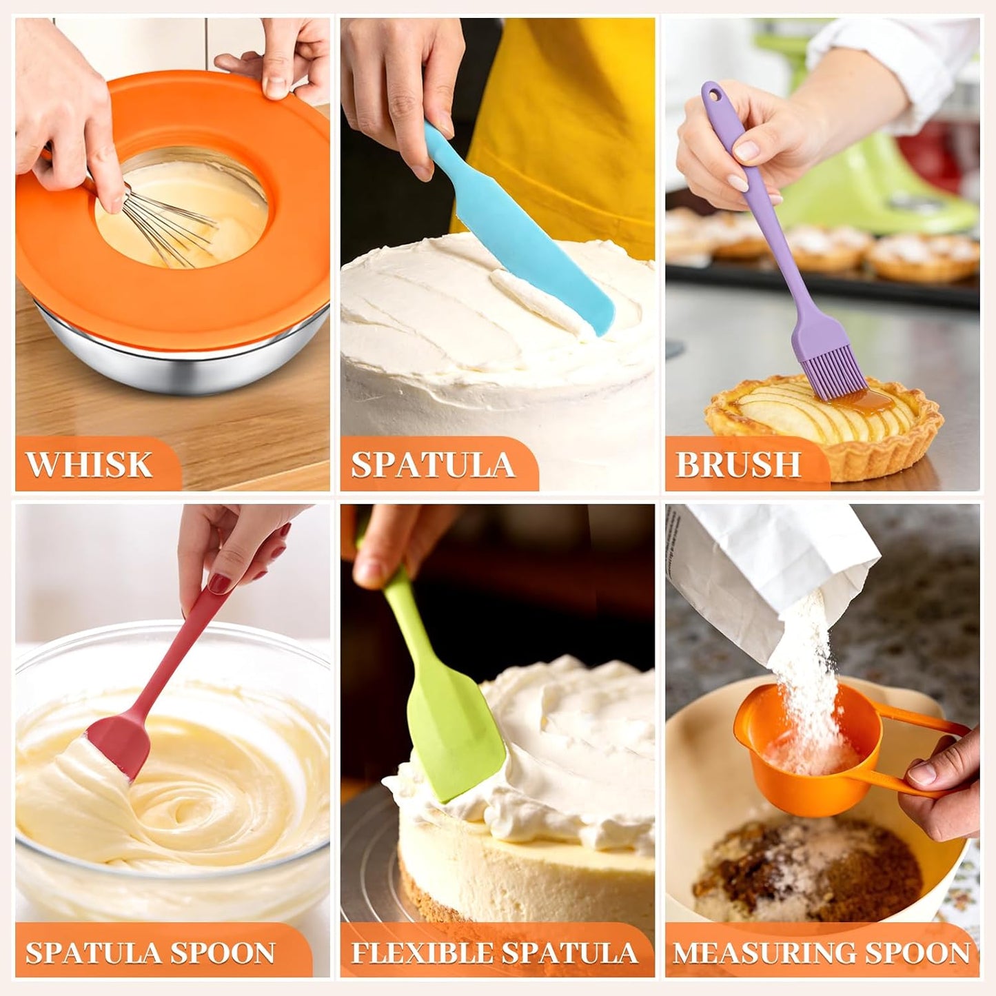 Mixing Bowls with Lids Set - 7PCS Nesting Mixing Bowls, Lids, Stainless Steel Mixing Bowls for Mixing, Baking & Meal Prep, Dishwasher Safe, Size 0.7/1.1/1.5/2.1/3.5/4/4.5 QT, Khaki