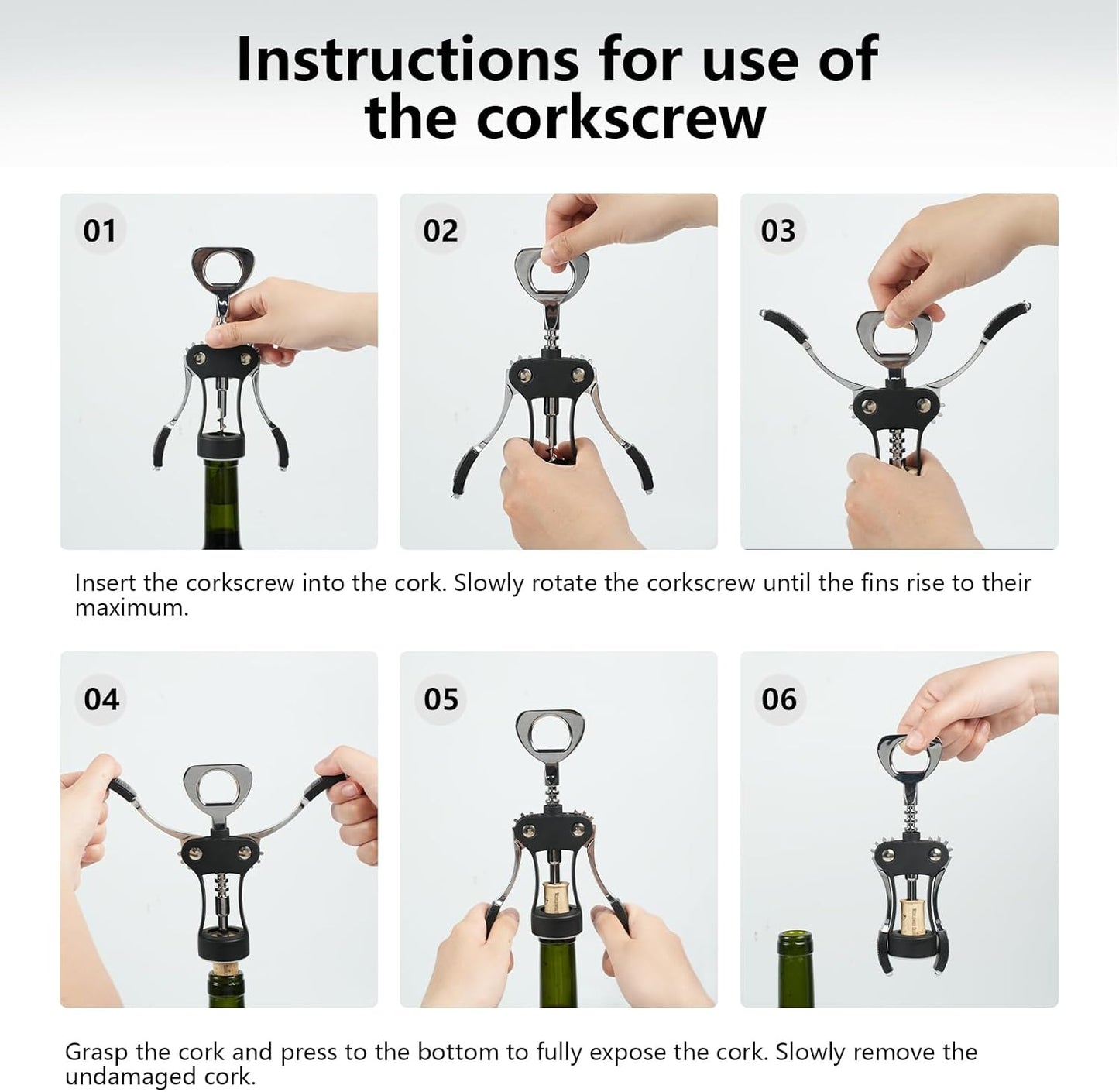 Wine Opener, Zinc Alloy Wine Bottle Opener, Wing Corkscrew Wine Bottle Opener, 2-in-1 Multifunctional Design (black)