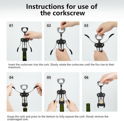Wine Opener, Zinc Alloy Wine Bottle Opener, Wing Corkscrew Wine Bottle Opener, 2-in-1 Multifunctional Design (black)