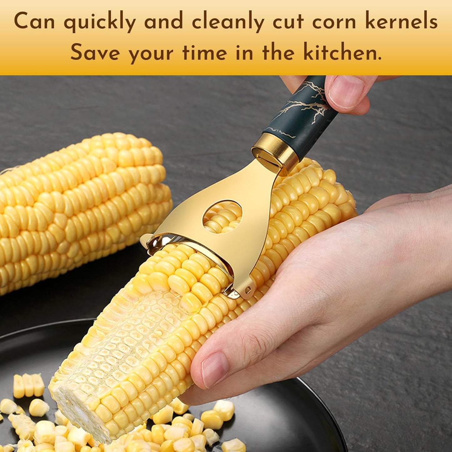 2Pcs Stainless Steel Corn Peeler & Kernel Remover Tool - 3-in-1 Corn Cob Stripper for Corn on the Cob, Pepper Seed Corer & Vegetable Slicer - Multi-Function Kitchen Gadget with Non-Slip Grip (Silver)
