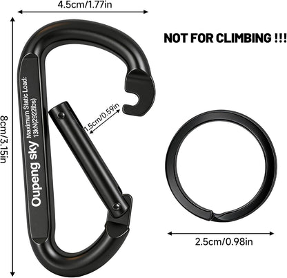 Carabiner Clip - Heavy Duty Carabiners 800lbs-13KN (2922 lbs) Carabeaner D Ring Shape,Key Chain Clip Hook,Keychain Clip,Multipurpose for Camping, Hiking,Backpacking or Other Outdoor Activities.