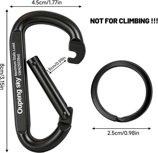 Carabiner Clip - Heavy Duty Carabiners 800lbs-13KN (2922 lbs) Carabeaner D Ring Shape,Key Chain Clip Hook,Keychain Clip,Multipurpose for Camping, Hiking,Backpacking or Other Outdoor Activities.