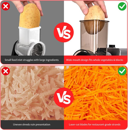 Electric Cheese Grater, 250W Electric Professional Salad Maker & Vegetable Slicer Shredder, 7-in-1 Electric Food Graters Machine with Widened Feeding Port for Block Cheese, Vegetables & Fruits