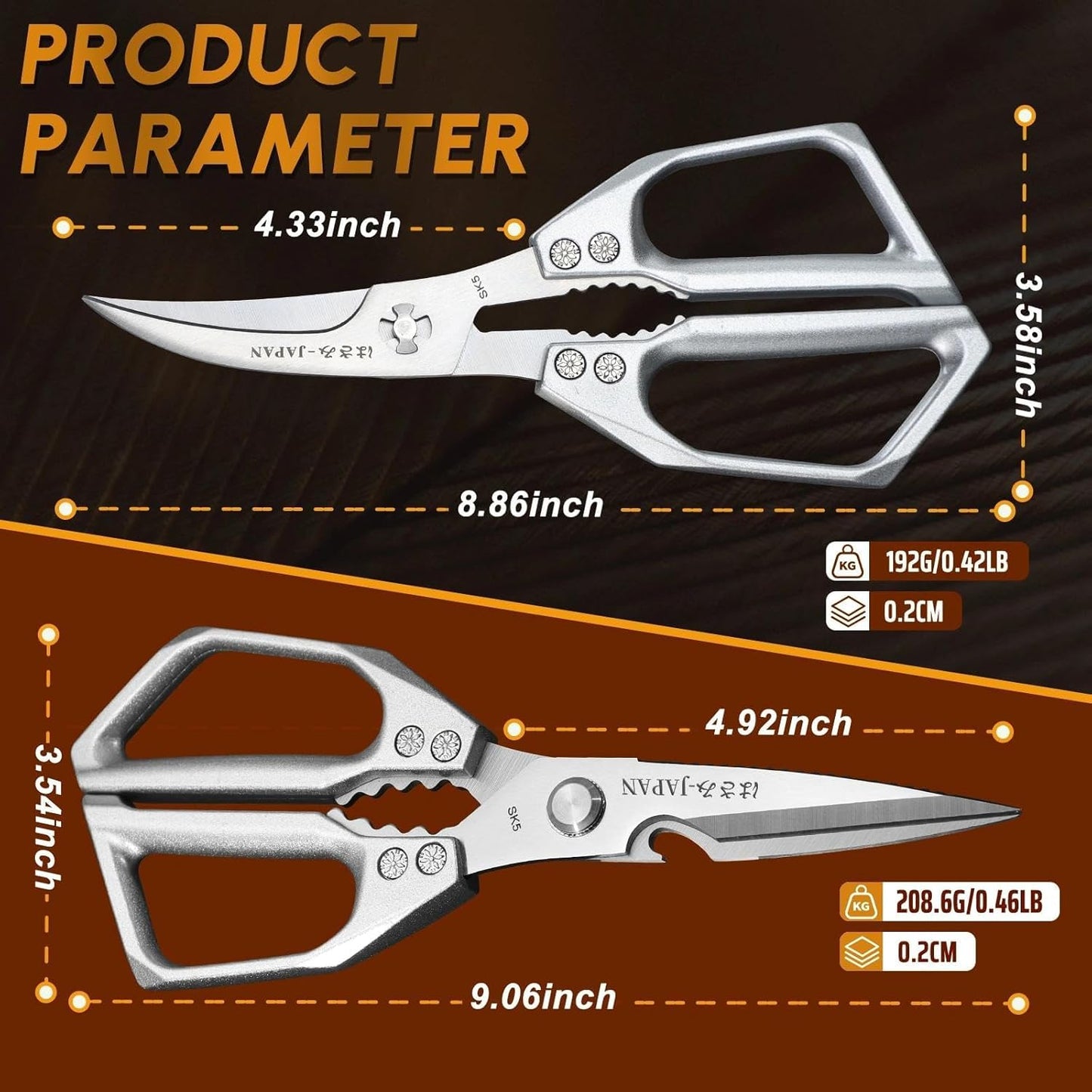 Huusk Seafood Scissors Silver - Stainless Steel Kitchen Shears Dishwasher Safe, Sharp Japanese-Style Kitchen Scissor for Crab, Shrimp, Lobster, Herbs and Food Prep, Christmas Gifts for Men Women