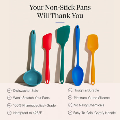 GIR: Get It Right 5-Piece Silicone Ultimate Kitchen Utensils Set - Ladle, Spatula, Flip, Spoon & Spoonula - Non-Toxic Cooking Utensils for Nonstick Cookware, Cooking and Baking - Black